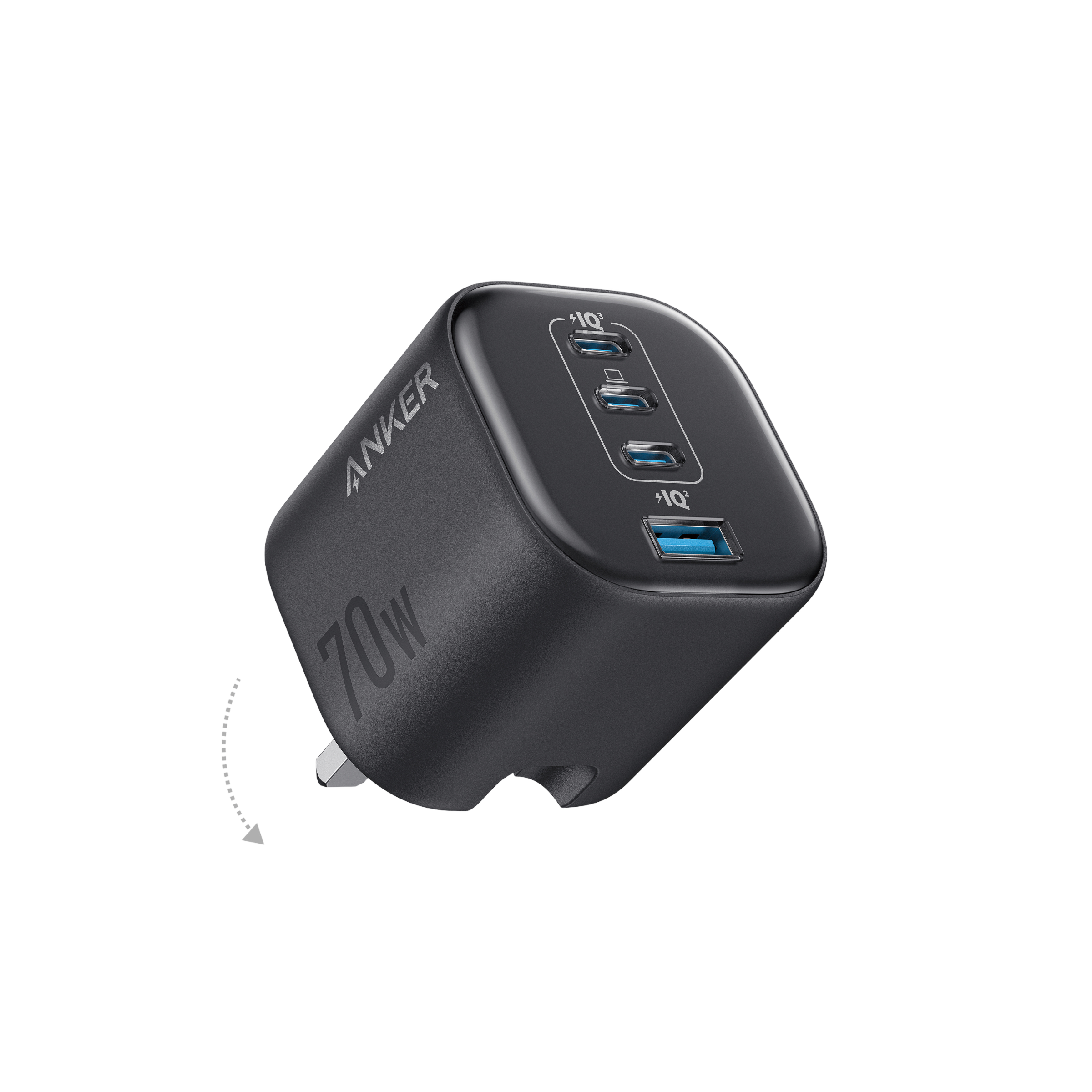 Anker Zolo Charger, 4-Port Folable Wall Adapter with Ultra-Fast 70W Output