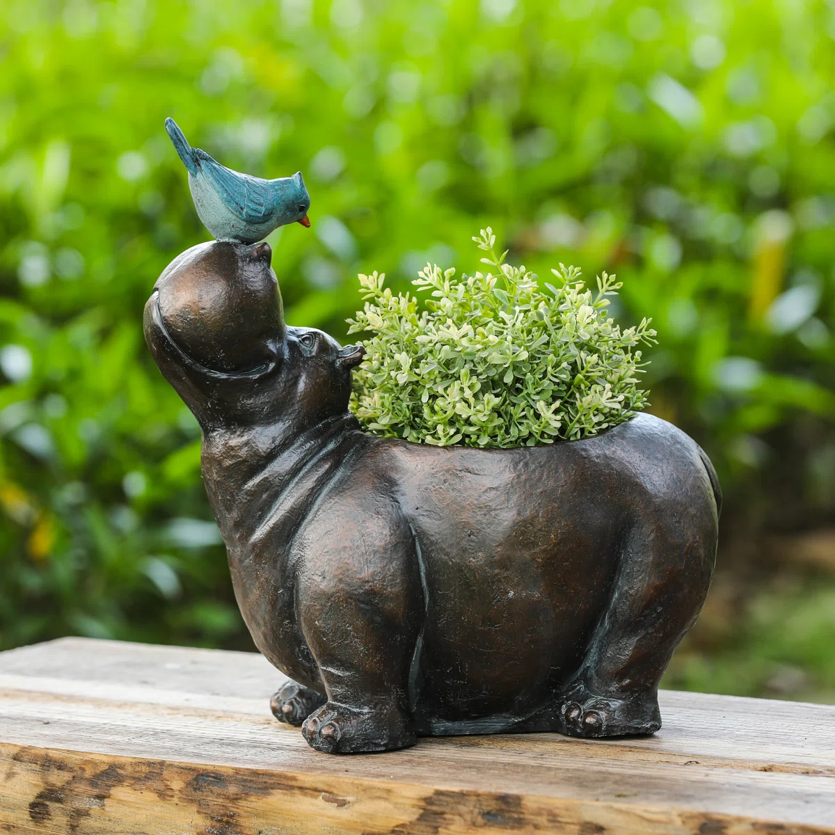 Handmade Hippo Statue Flowerpot Planter