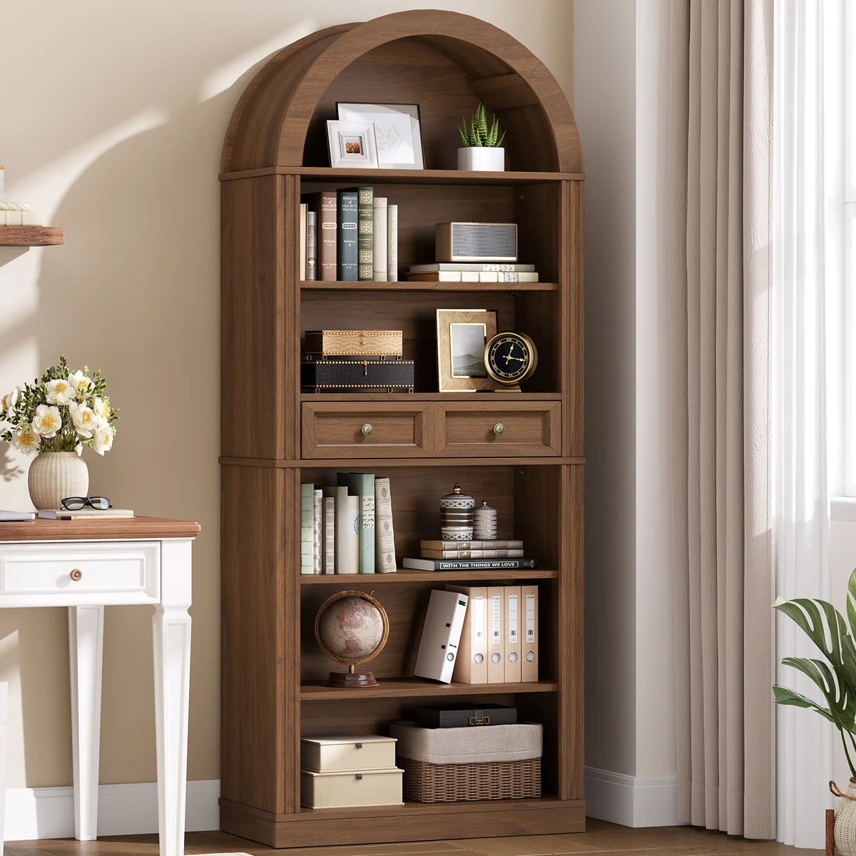 Winston Porter Arched Bookshelf with Drawers